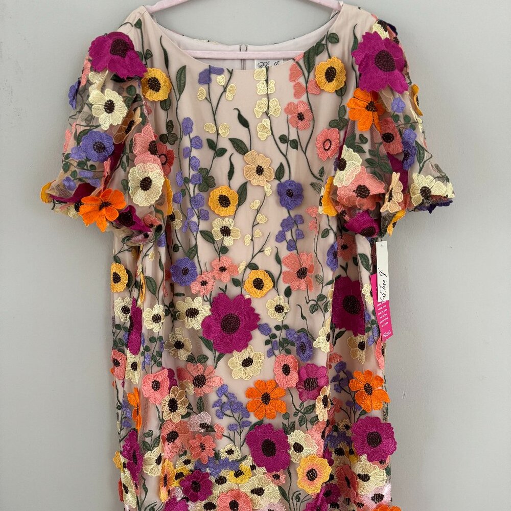 NWT Eliza J Dress Size 22W 3D Floral Embroidered Mesh Cocktail Wedding Guest